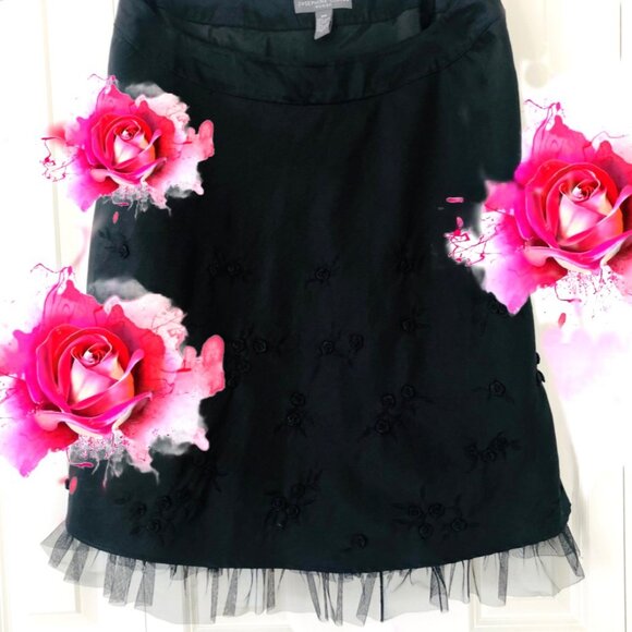 JOSEPHINE CHAUS Black Skirt Rosebuds Embroidered Leaves Black Tulle Ruffle Sz 18 - Picture 4 of 5